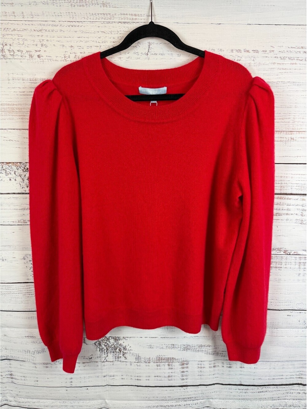 ANTONIO MELANI red 100% cashmere Lisa puff sleeve sweater XL NWT #1